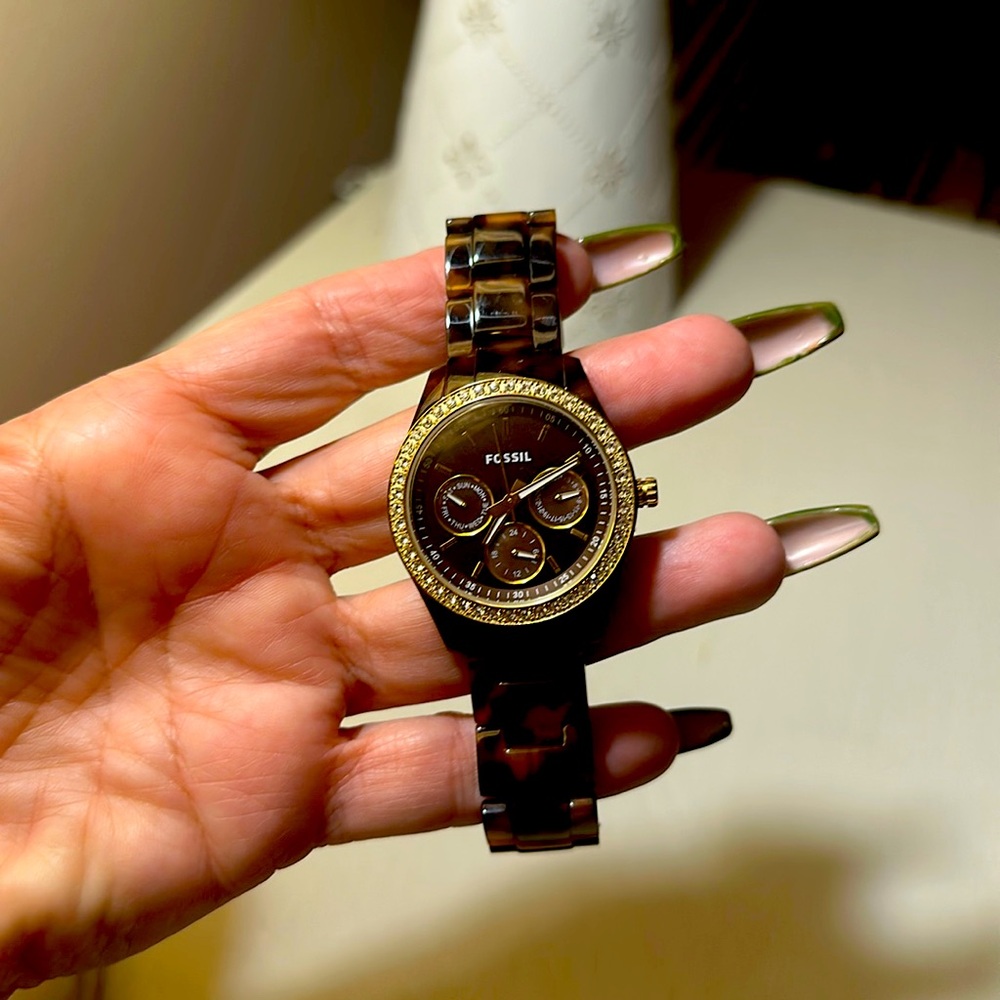Fossil watch tortoiseshell with encrusted rhinestones